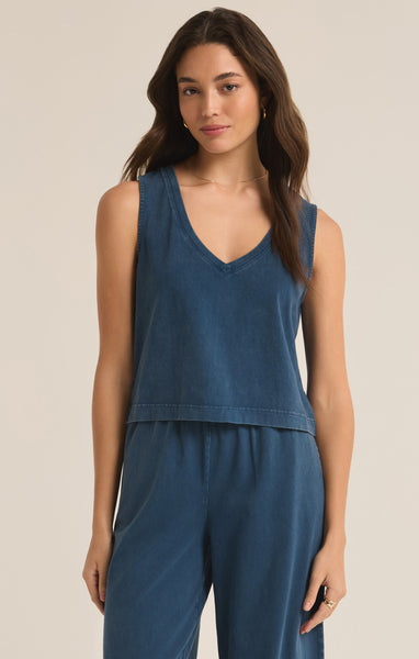 Z SUPPLY SLOANE V-NECK TOP MIDNIGHT BLUE