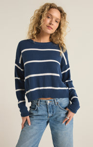 Z SUPPLY SIENNA STRIPE SWEATER MIDNIGHT BLUE