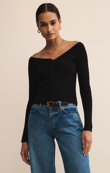 Z SUPPLY JOVY CROPPED OFF SHOULDER SWEATER BLACK