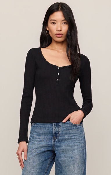 Z SUPPLY AUDRI POINTELLE SCALLOPED TOP BLACK