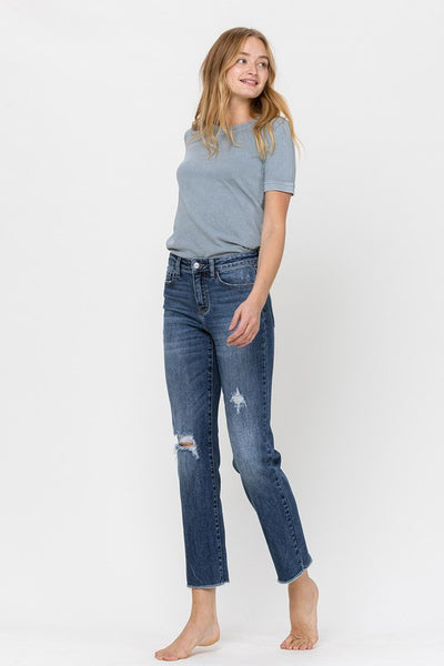 VERVET MID RISE DISTRESSED RELAXED STRAIGHT DENIM JEANS CONNIE