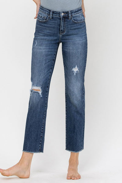 VERVET MID RISE DISTRESSED RELAXED STRAIGHT DENIM JEANS CONNIE