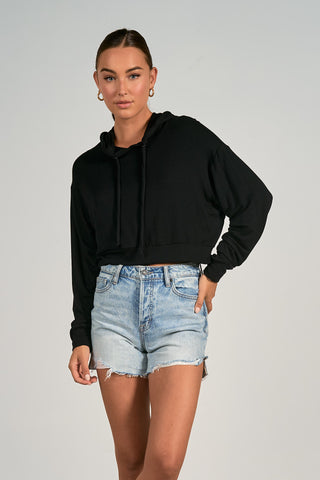 ELAN BLACK CROPPED HOODIE FINAL SALE