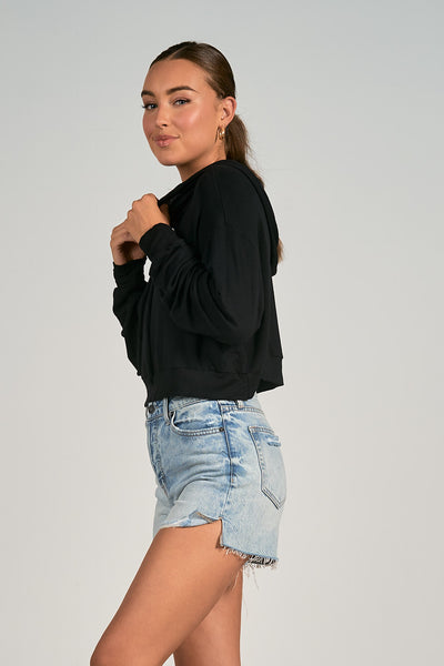 ELAN BLACK CROPPED HOODIE FINAL SALE