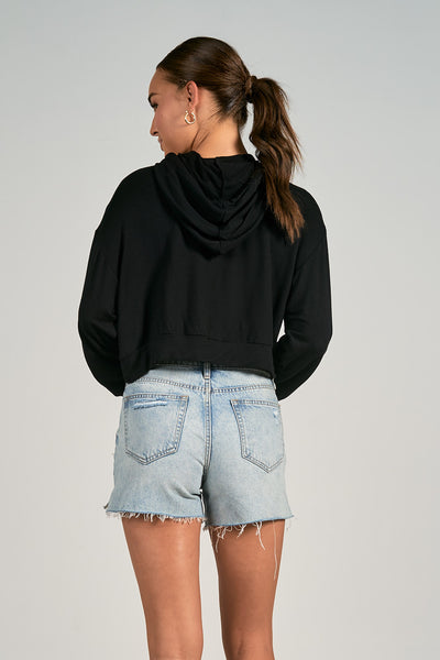 ELAN BLACK CROPPED HOODIE FINAL SALE