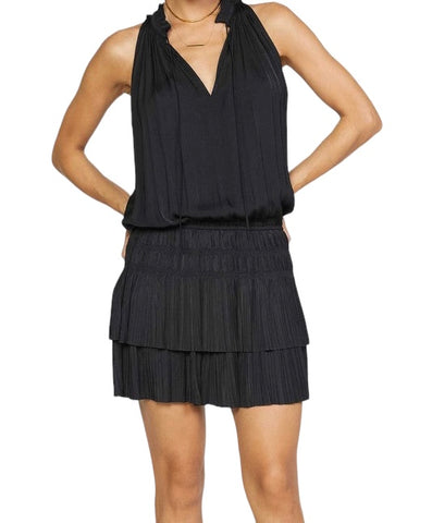 CURRENT AIR BLACK SLEEVELESS PLEATED MINI DRESS